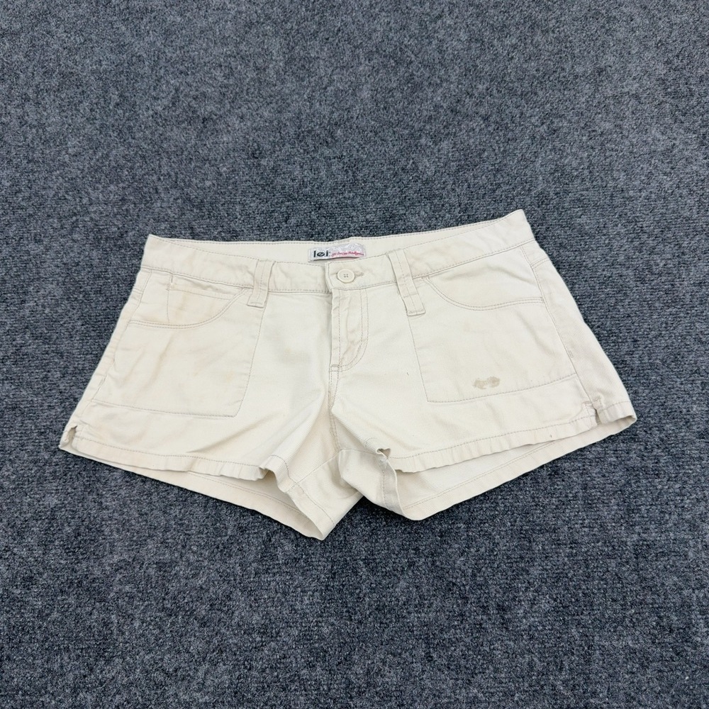 Vintage LEI Shorts Womens 7 Beige Cotton Corduroy Low Rise Flap Pocket Y2K